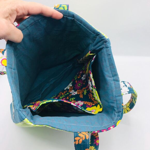 Basic Lizbet Library Market Tote Bag,Teal Yellow Florals 12x13.5x3" With Pockets - Picture 5 of 5